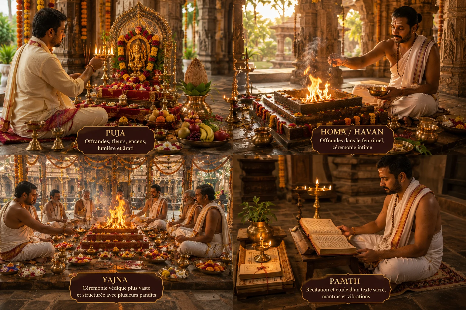 Différences entre une puja, un homa, un havan, un yajna et une récitation sacrée