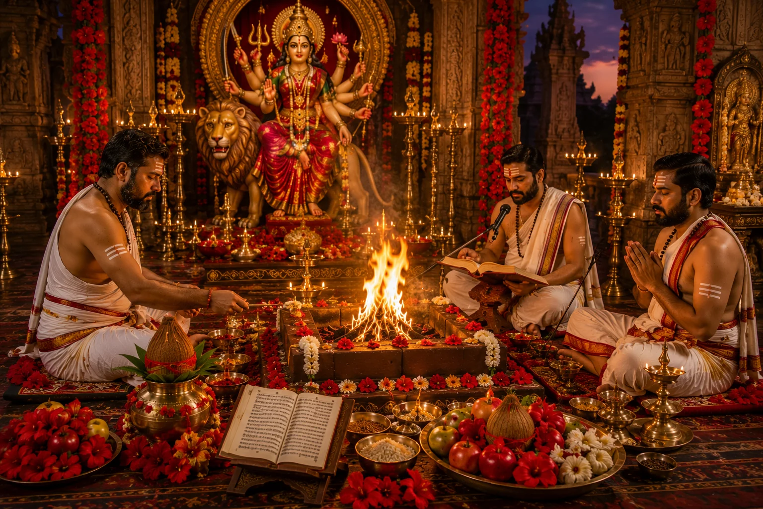 Durga Saptashati Havan consacré à Durga et réalisé par des pandits en Inde