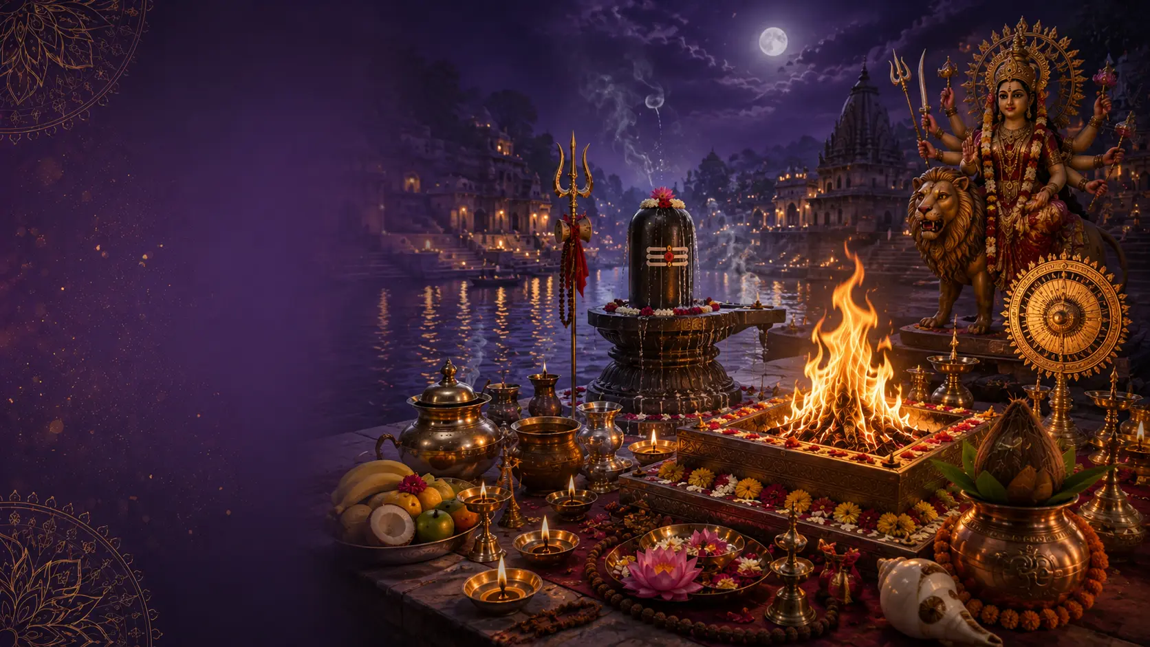 Rituel védique consacré à Shiva et Durga dans une atmosphère de paix et de protection